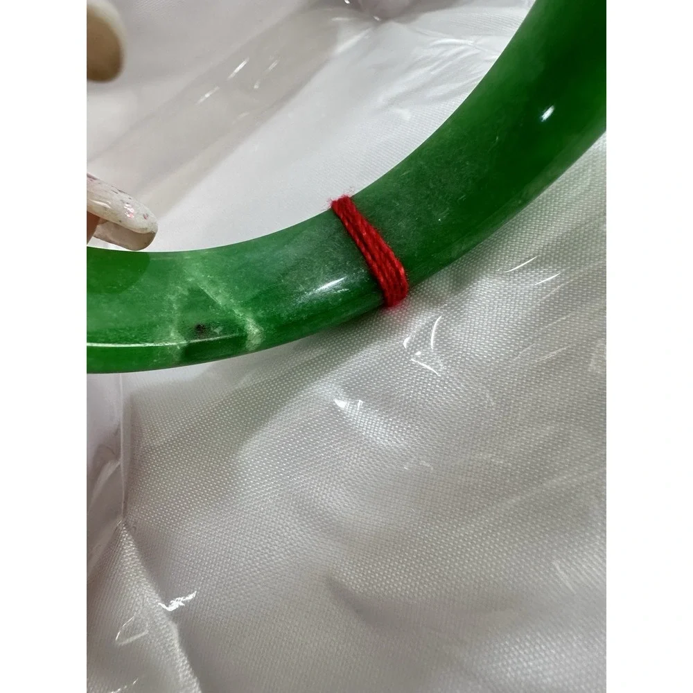 Natural Green Jade Bangle Bracelet 57 mm Inner Diameter | Wide Band Stone L08